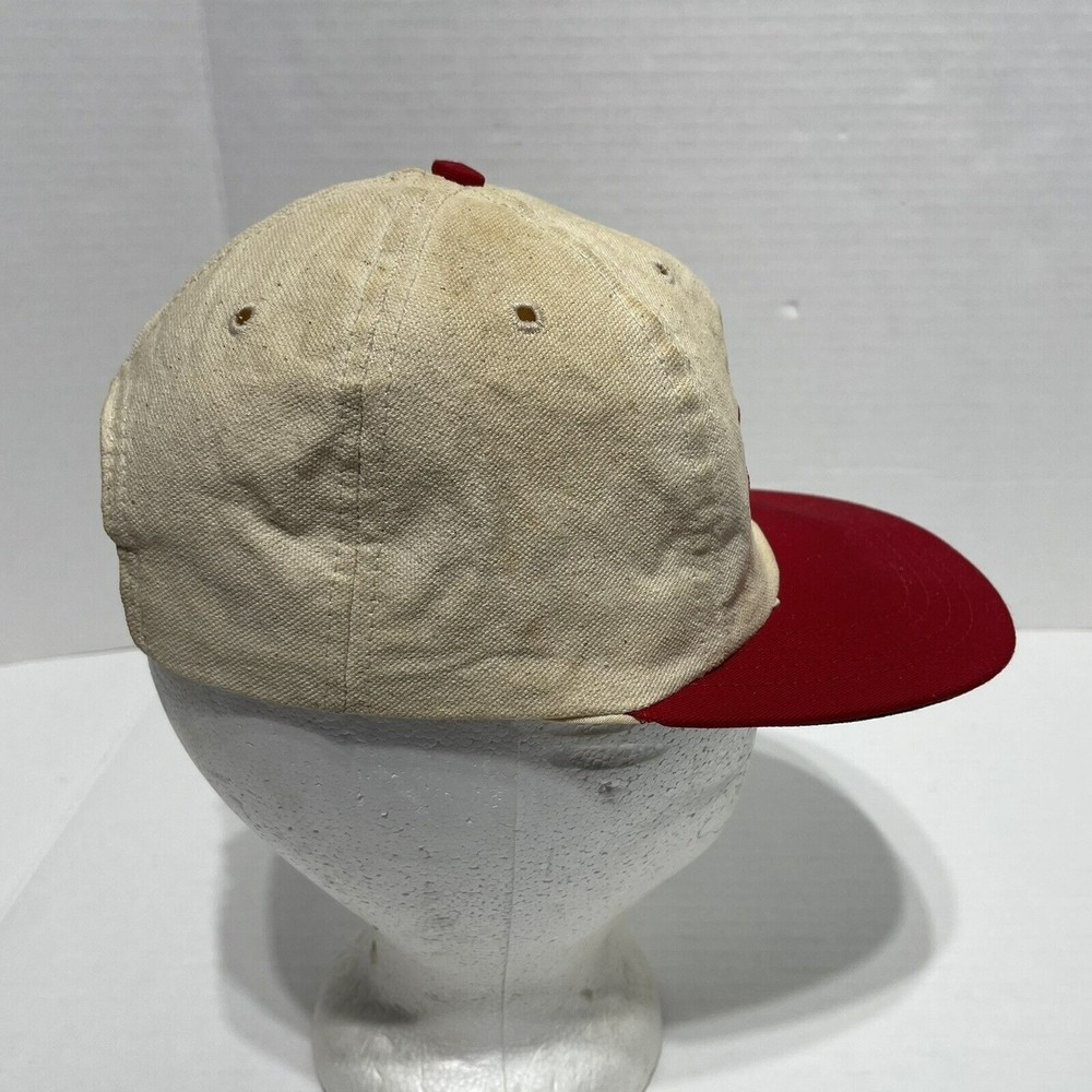 Vintage Coca Cola Snapback Hat, Cream/Red Embroidered. Louisville MFG USA, Stain - Picture 4 of 9